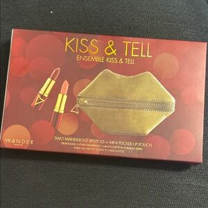 NEW & discontinued Wander Beauty Kiss & Tell Lipstick Duo w/ Gold Pouch